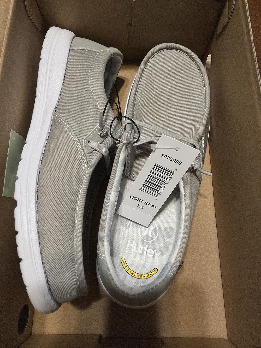 Hurley Light Gray Canvas Slip-On Loafers For Women